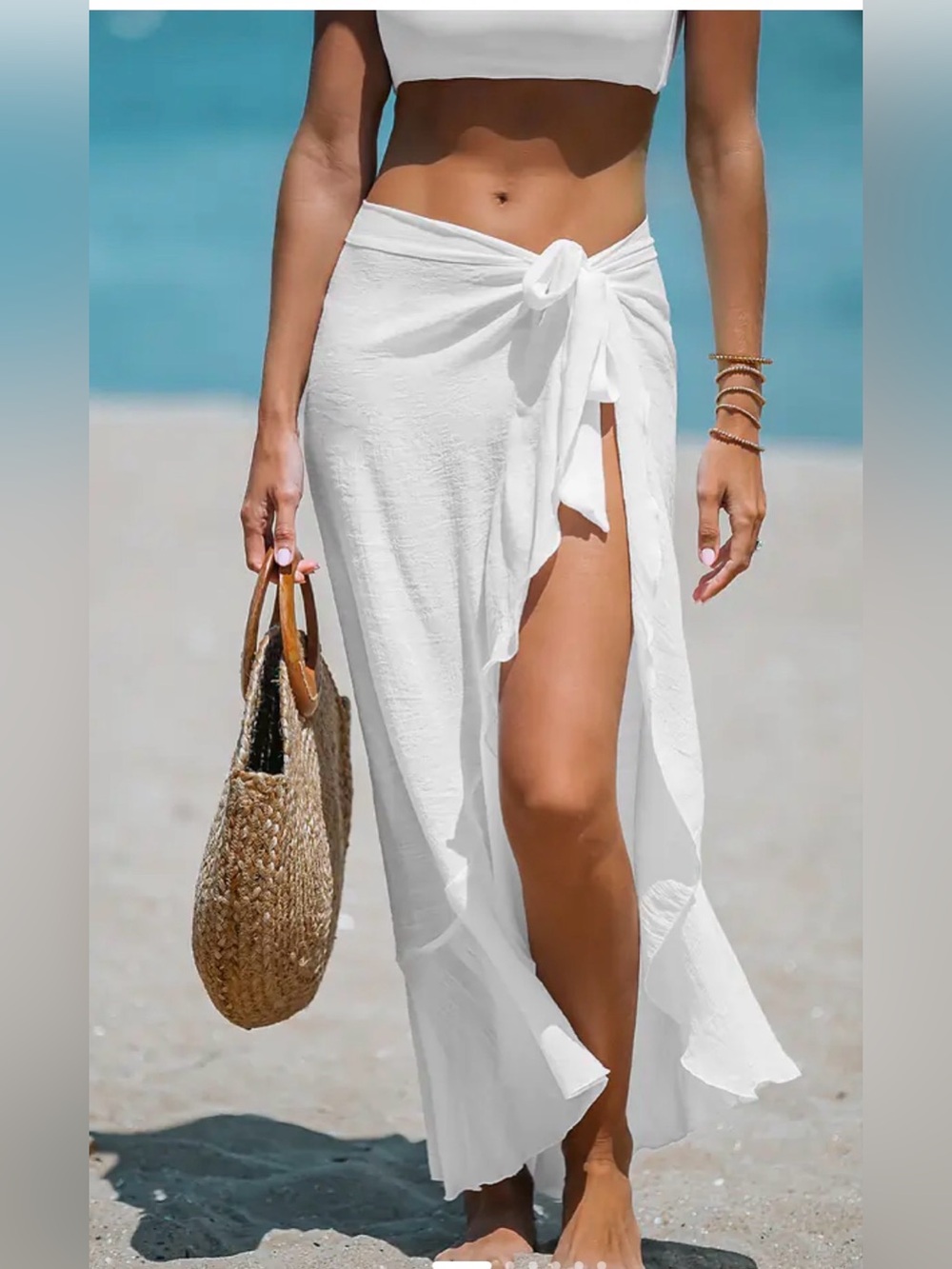 NWT Cupshe Light grey Tie-Waist Beach Sarong Skirt